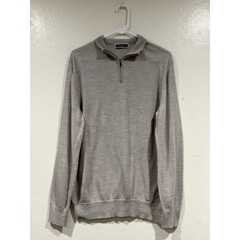 Charles Tyrwhitt Mens Large Gray Extra Fine Merino Wool Quarter Zip Sweater Knit - Picture 2 of 7
